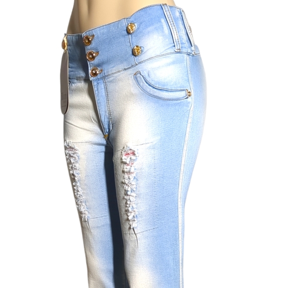 *NEW* Colombian Authentic High Rise Skinny Wash Distress Butt Lifter Blue Jeans - Picture 10 of 13